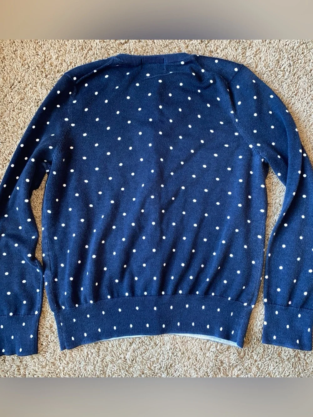 Lands End Cardigan Sweater Womens S Navy Polka Dot Supima Cotton Button Career